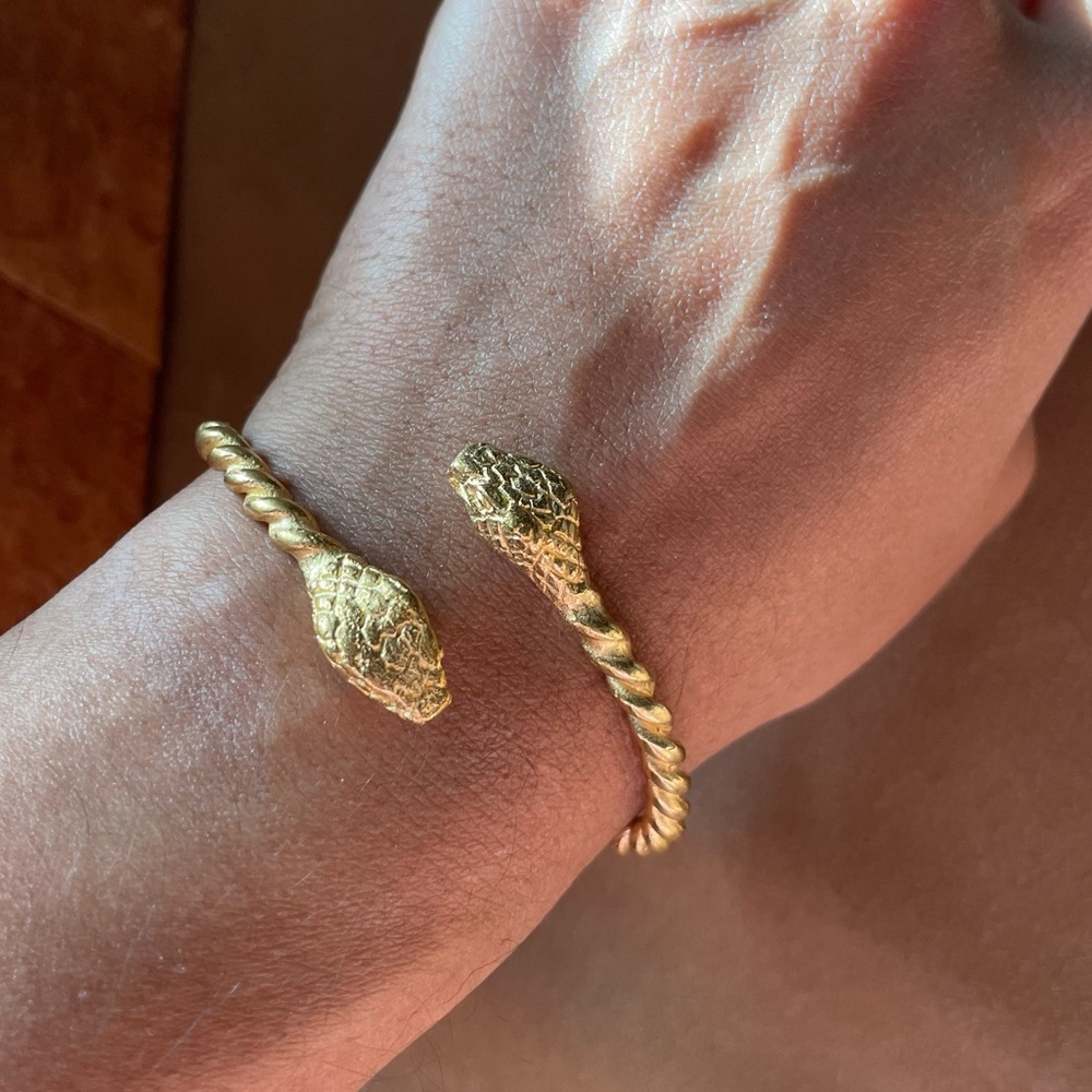 Solid Brass Braided Two Headed Snake Cuff Bangle … - image 2